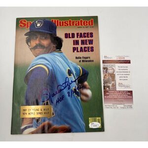 Rollie Fingers Signed Sports Illustrated Magazine HOF Inscription Brewers JSA